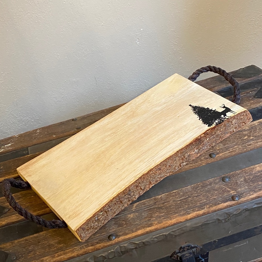 Rustic Wooden Serving Tray with Handles